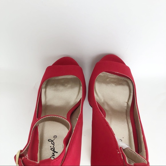 Qupid Dark Red peep Toe Ankle Strap Platform size7 - Picture 13 of 13